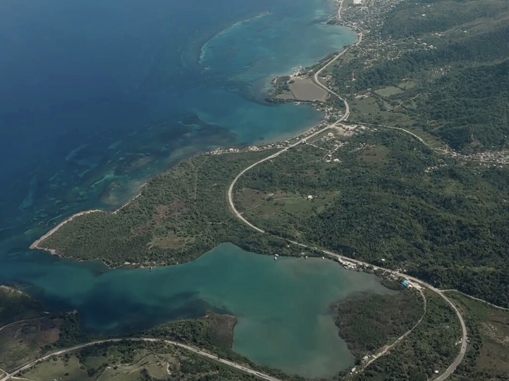 aerial view of jamaica coastline from plane