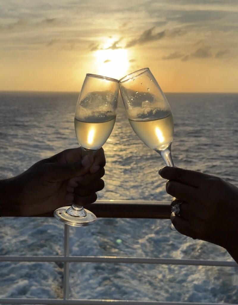 clinging wine glasses on a cruise ship